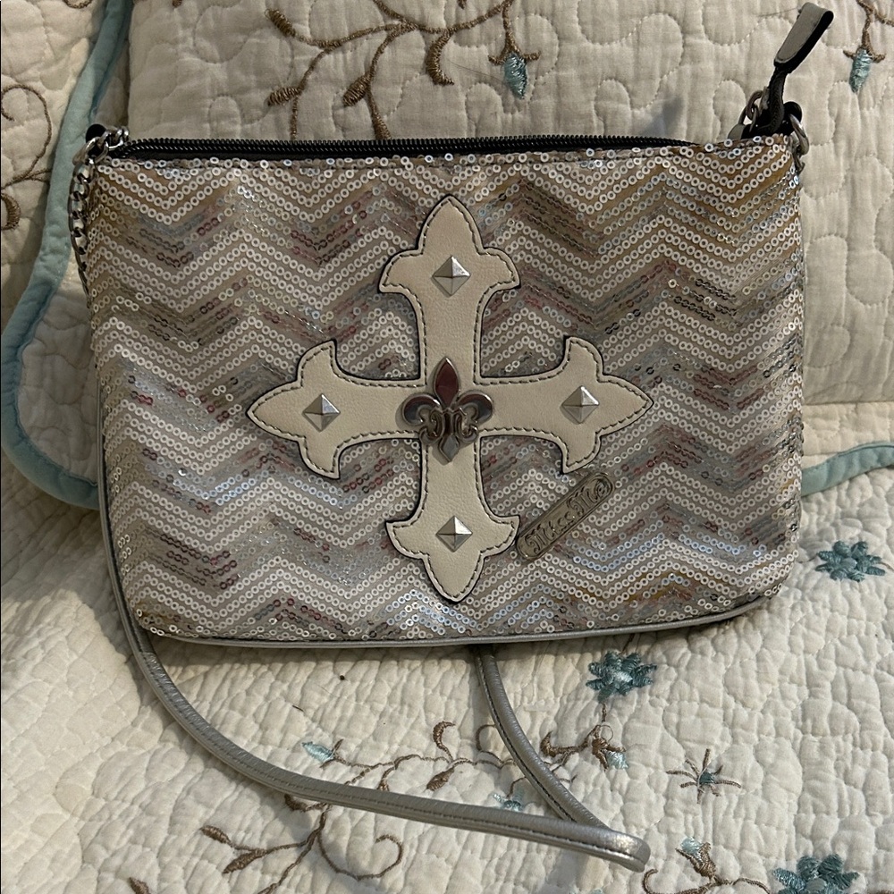 Miss Me Sequin Crossbody Bag with Cross Design